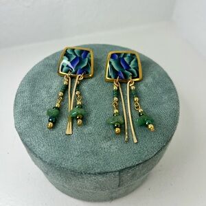 Elegant Vintage Gold tone and Green Dangle Earrings